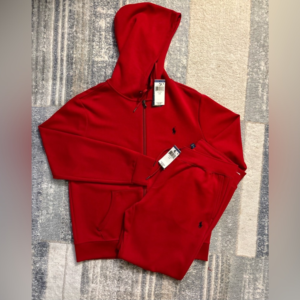 NEW Mens L NWT RALPH (NWT)
LAUREN POLO 2 pc set sweatsuit red w/blue logo